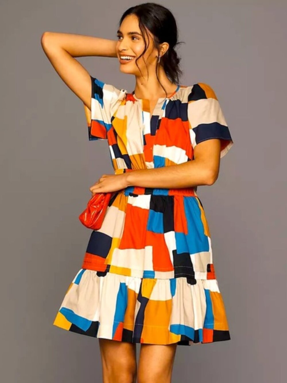 Anthropologie Somerset Mini Dress Novelty Square Print
